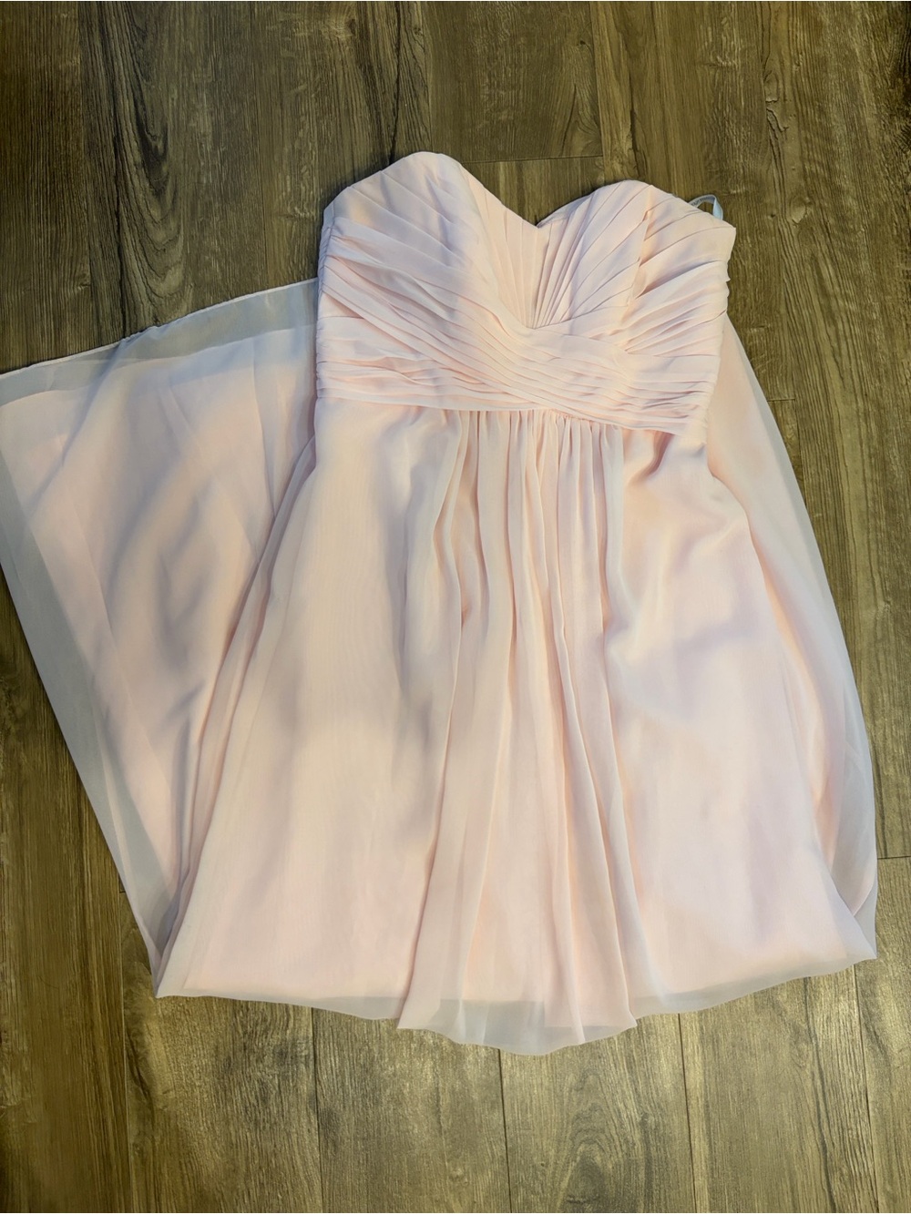 David’s Bridal Long Strapless Chiffon Dress with Pleated Bodice Size 4 Petal